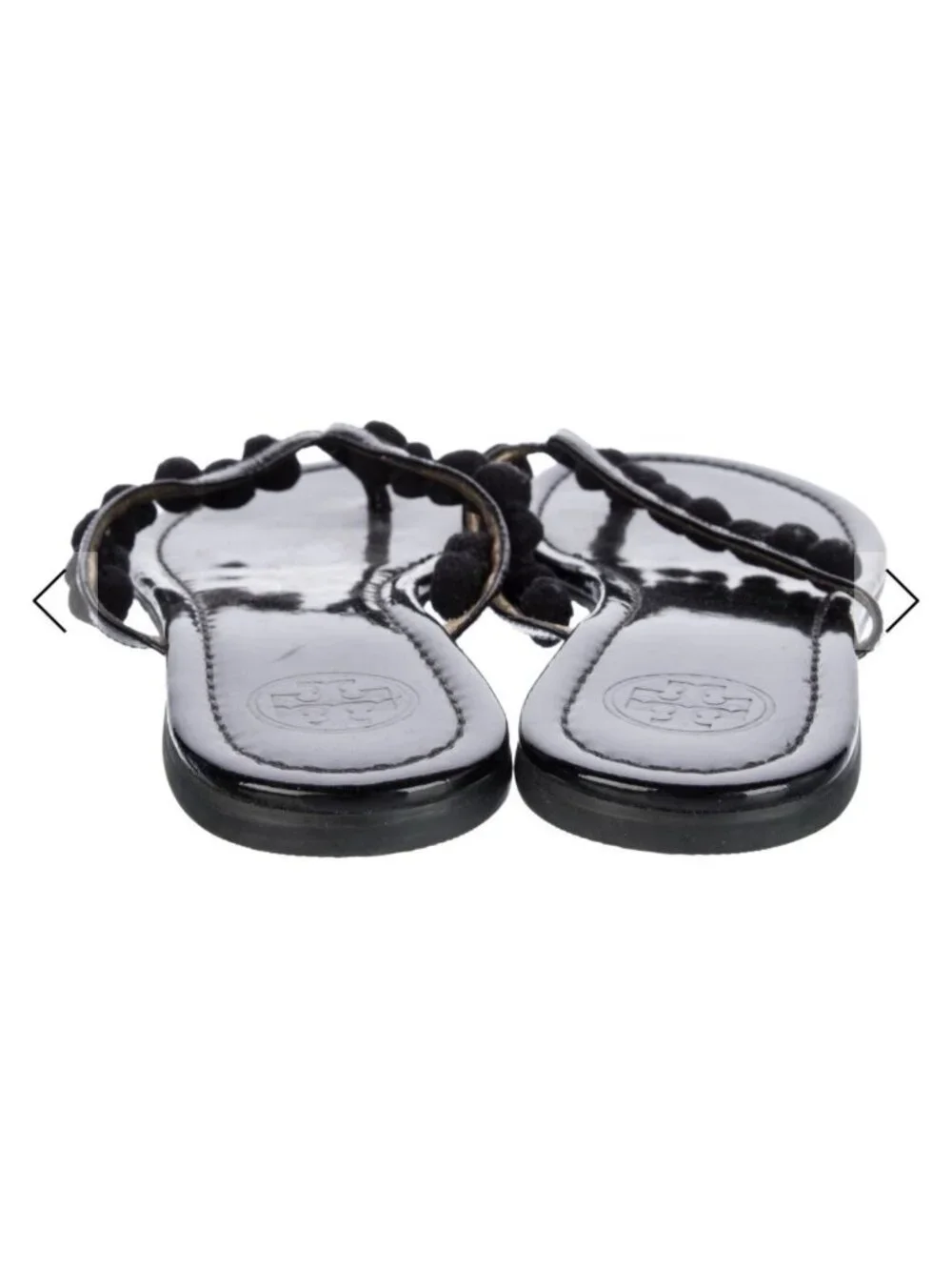 Tory Burch Authentic Women’s Size 7 Black Patent Pom Pom Thong Flip Flop Sandals